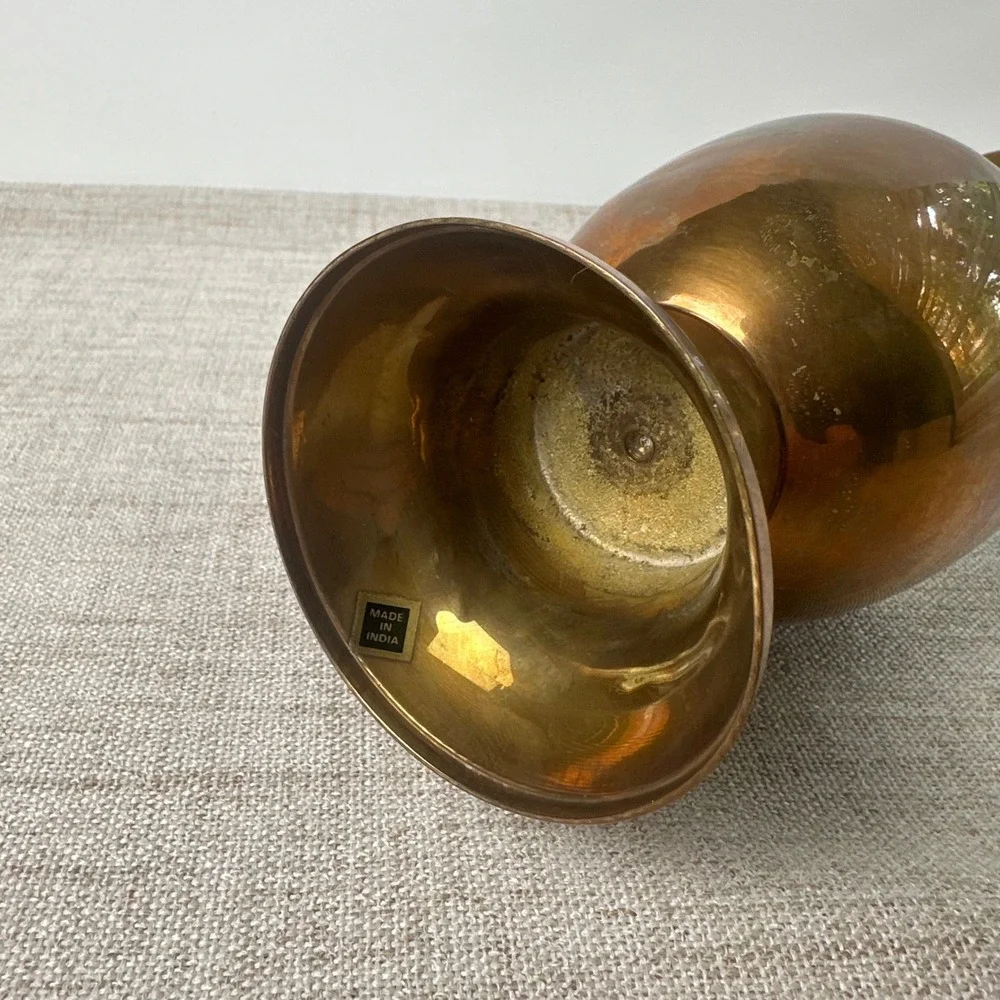 Vintage Brass Vase Made in India | Tall Indian Brass Pedestal Vase | Aged Patina